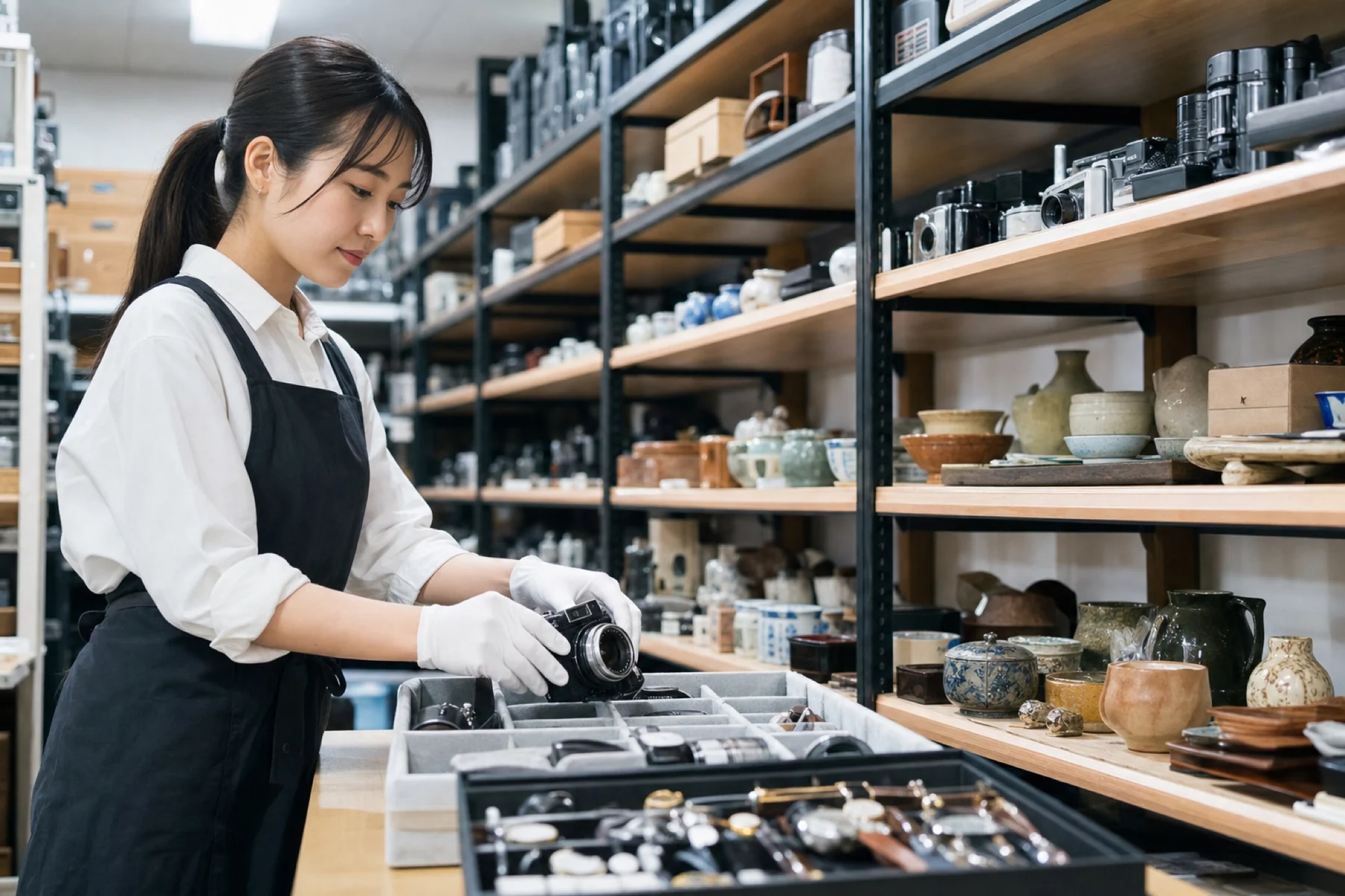 再流通に向けて商品を管理する棚