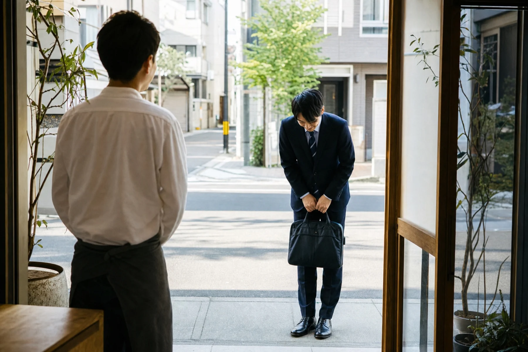 訪問先で挨拶をするERANTの営業担当者