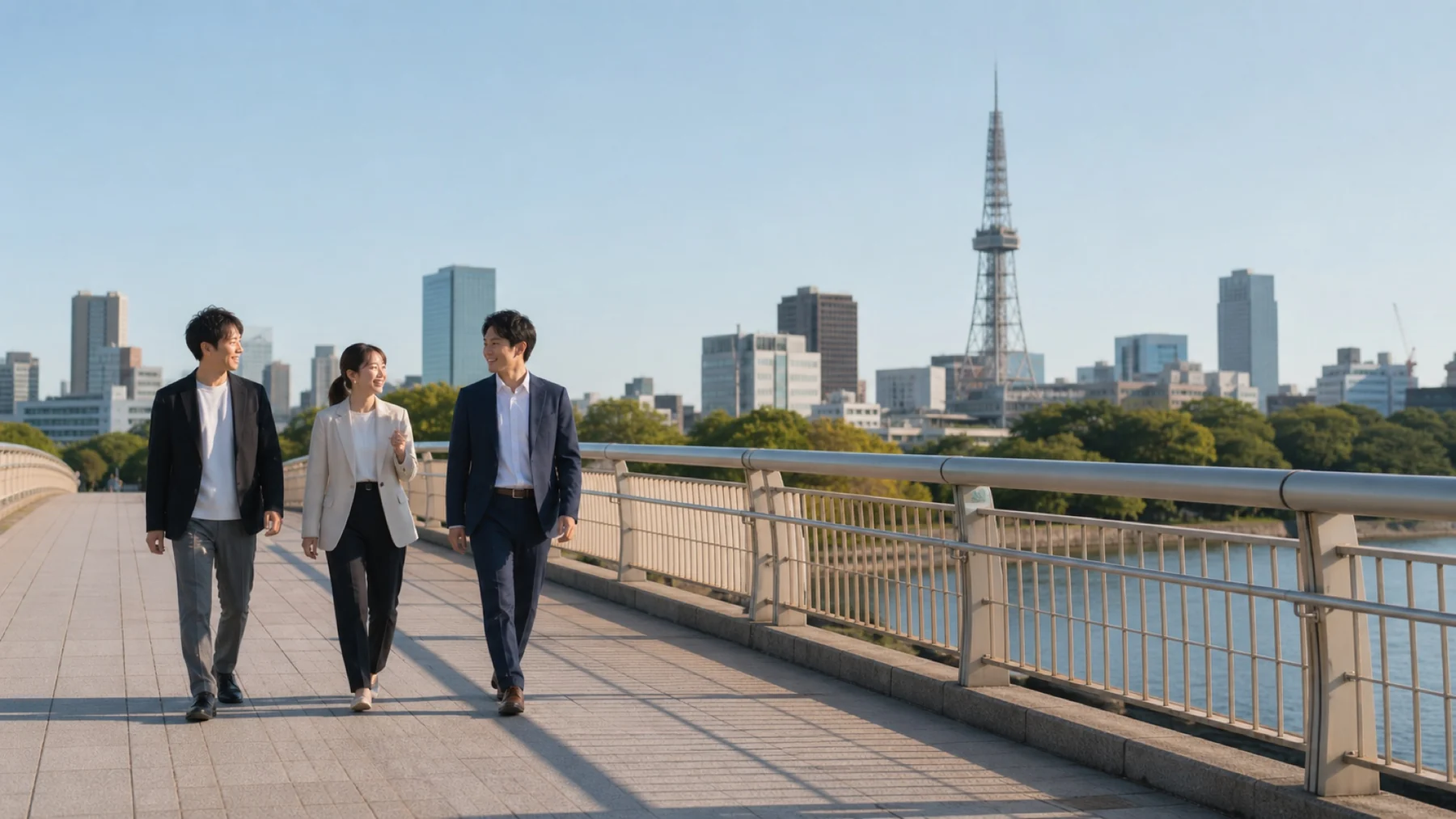 名古屋の橋を歩く若手社員